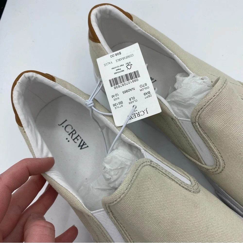 J Crew Sneakers Mens 12 M Canvas Slip On Shoes in Stone Casual Lounger Every day
